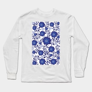 Blue and white Portuguese azulejo inspired pattern Long Sleeve T-Shirt